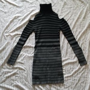Knitted Turtleneck Off Shoulder Stripped Dress